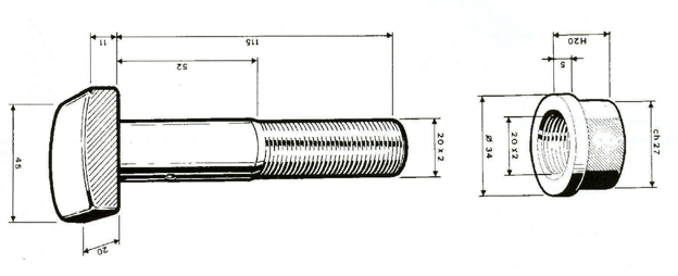 Bullone diametro 20 mm lunghezza 115 mm