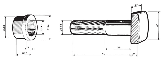 bullone diametro 20 mm lunghezza 60 mm