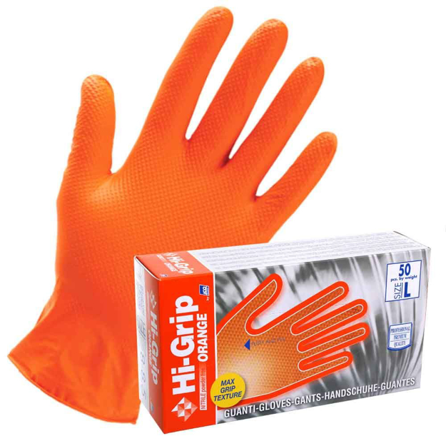 Immagine di Guanti in nitrile arancioni antiscivolo HI-GRIP