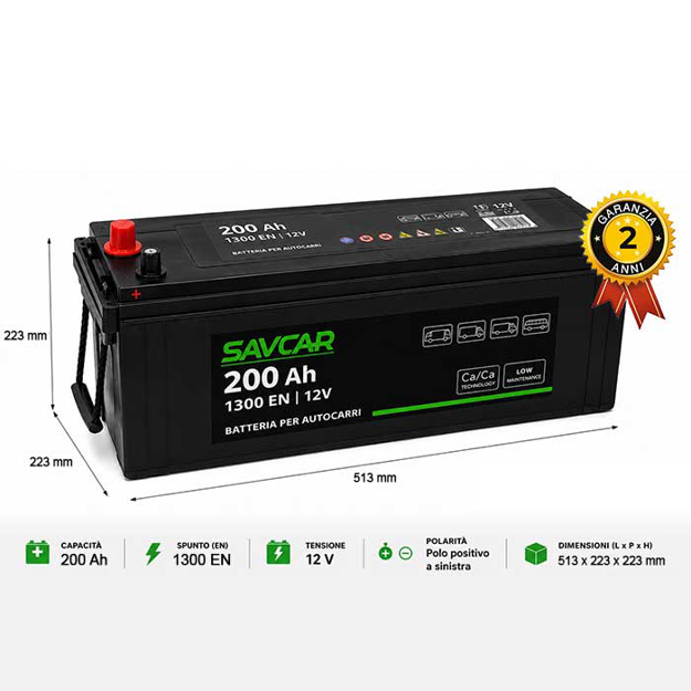 Batteria per autocarri ermetica sinistra 200 AH 1300 AMP(EN)